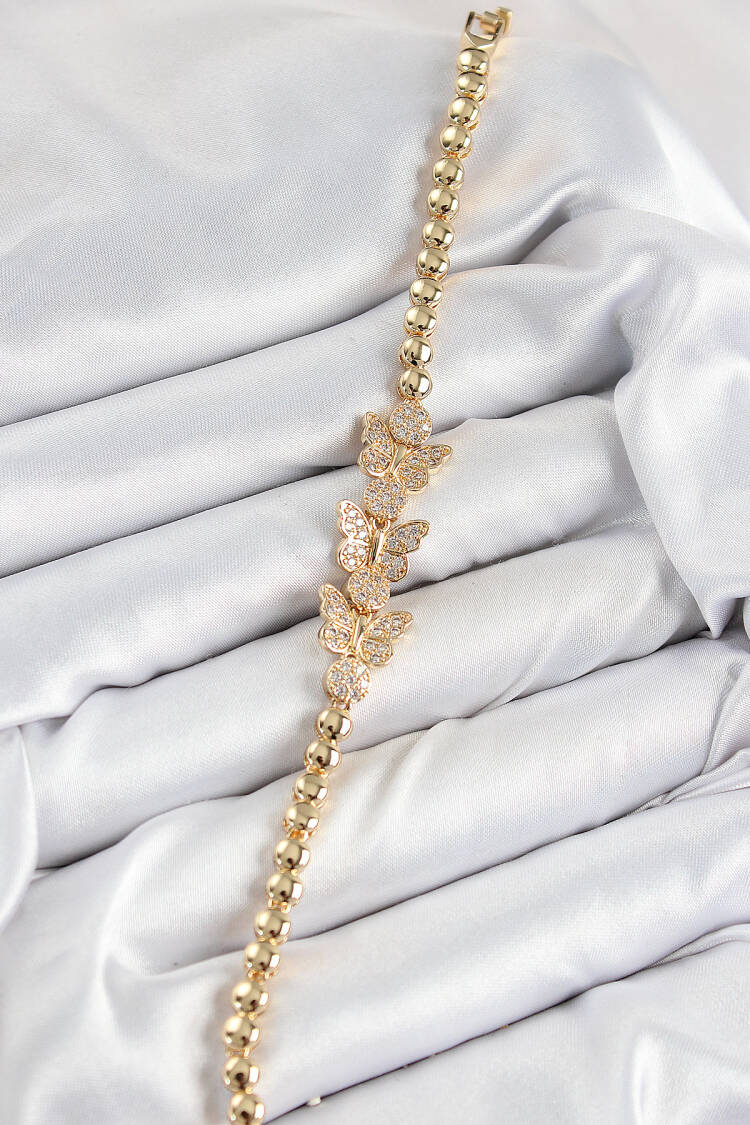 Brass Zircon Stone Butterfly Pattern Gold Color Women's Bracelet