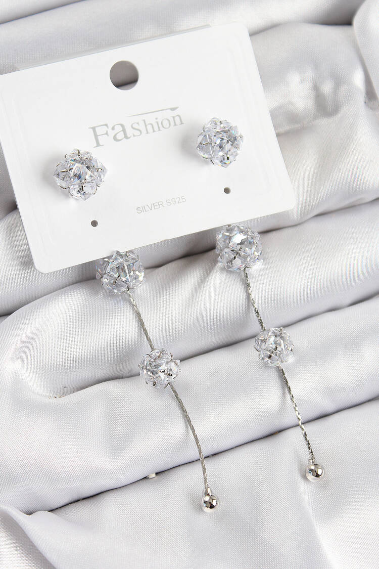 Brass Zircon Stone Rocking Pattern Silver Color 925 Sterling Silver Stud Women Earrings