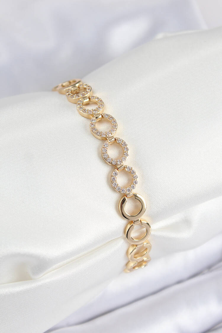 Brass Zircon Stone Inline Ring Pattern Gold Color Women's Bracelet