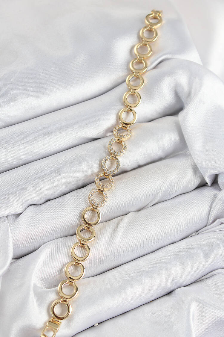 Brass Zircon Stone Inline Ring Pattern Gold Color Women's Bracelet