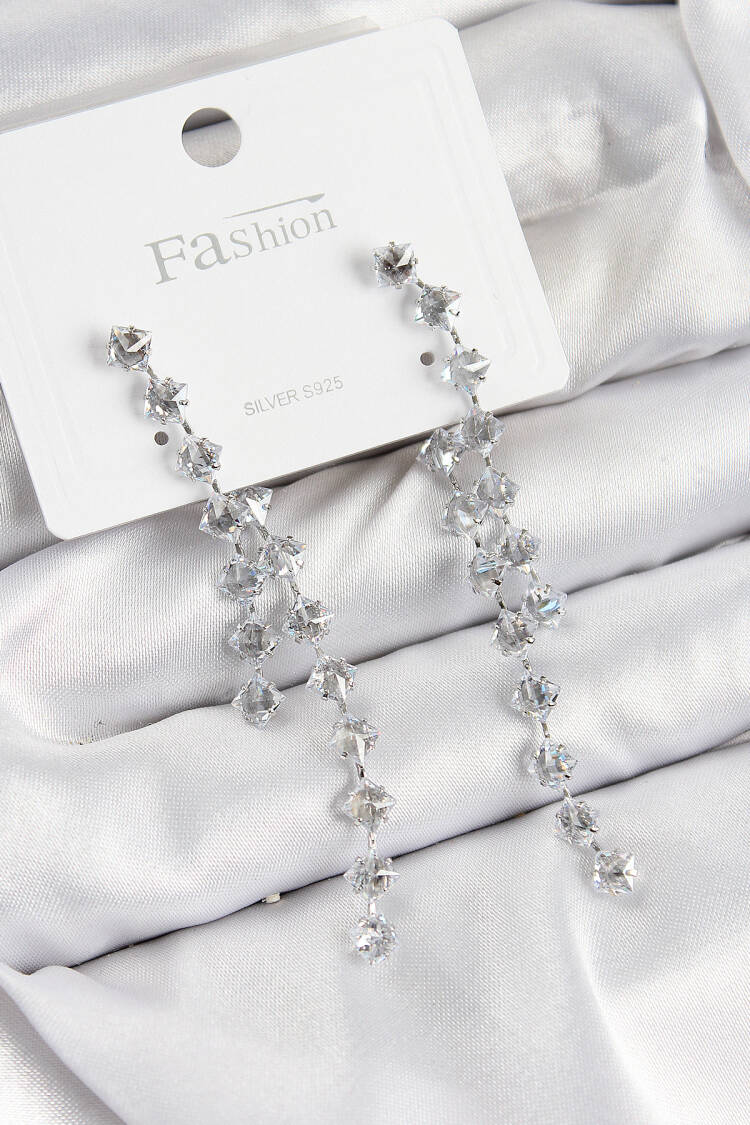 Brass Zircon Stone Rocking Pattern Silver Color 925 Sterling Silver Stud Women Earrings