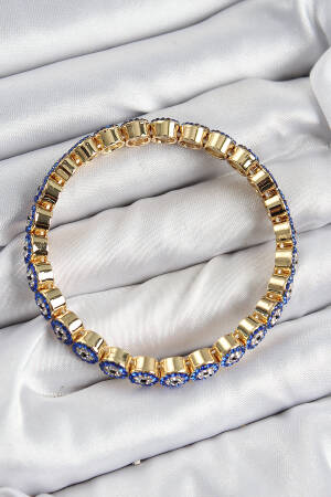 Brass Zircon Stone Navy Blue Evil Eye Model Gold Color Elastic Women's Bracelet