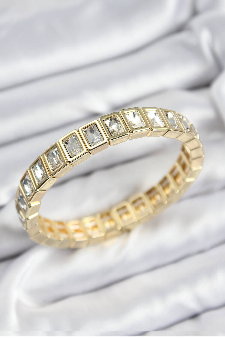 Brass Zircon Stone Rectangle Model Gold Color Elastic Women Bracelet