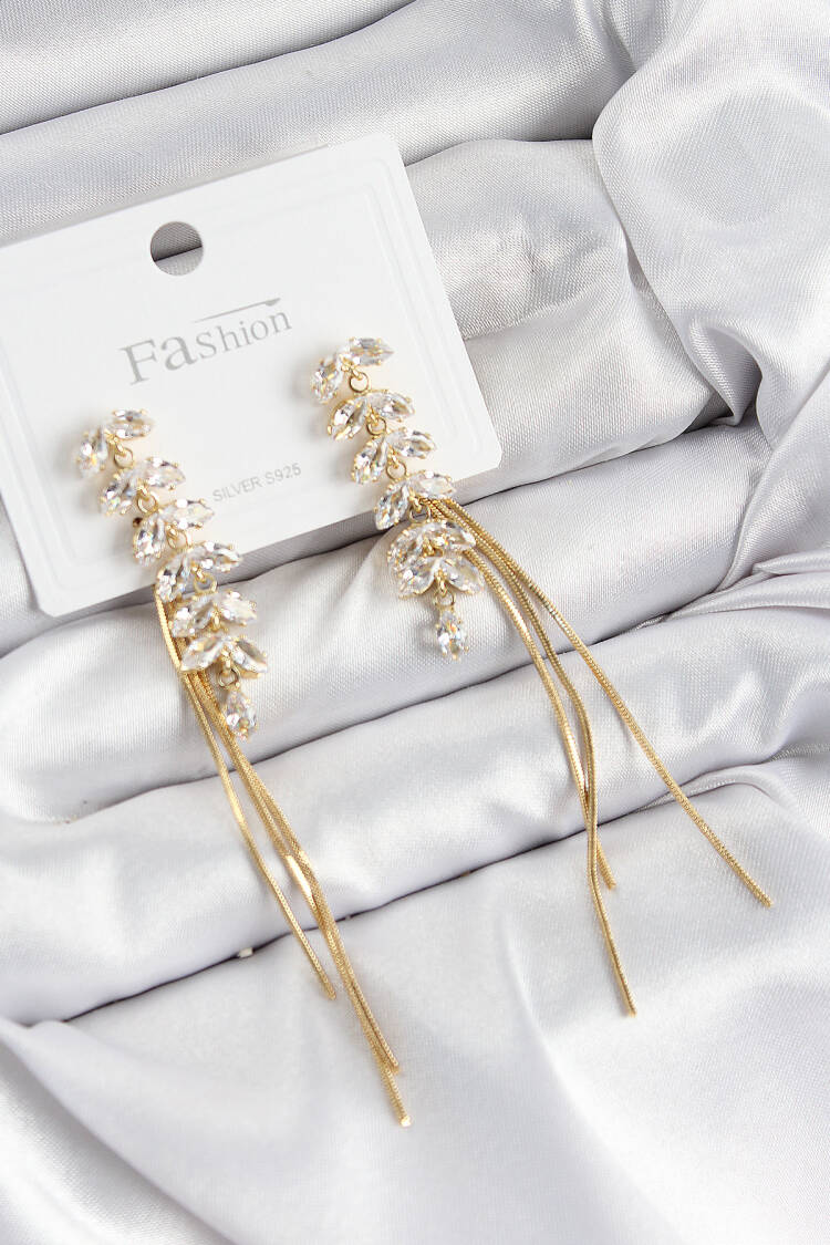 Brass Zircon Stone Rocking Pattern Gold Color 925 Sterling Silver Stud Women's Earrings