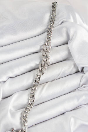 Cuban Chain Pattern Silver Color Women's Bracelet With Brass Zircon Stone