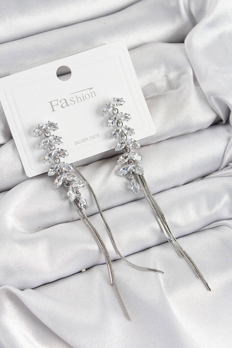 Brass Zircon Stone Rocking Pattern Silver Color 925 Sterling Silver Stud Women Earrings