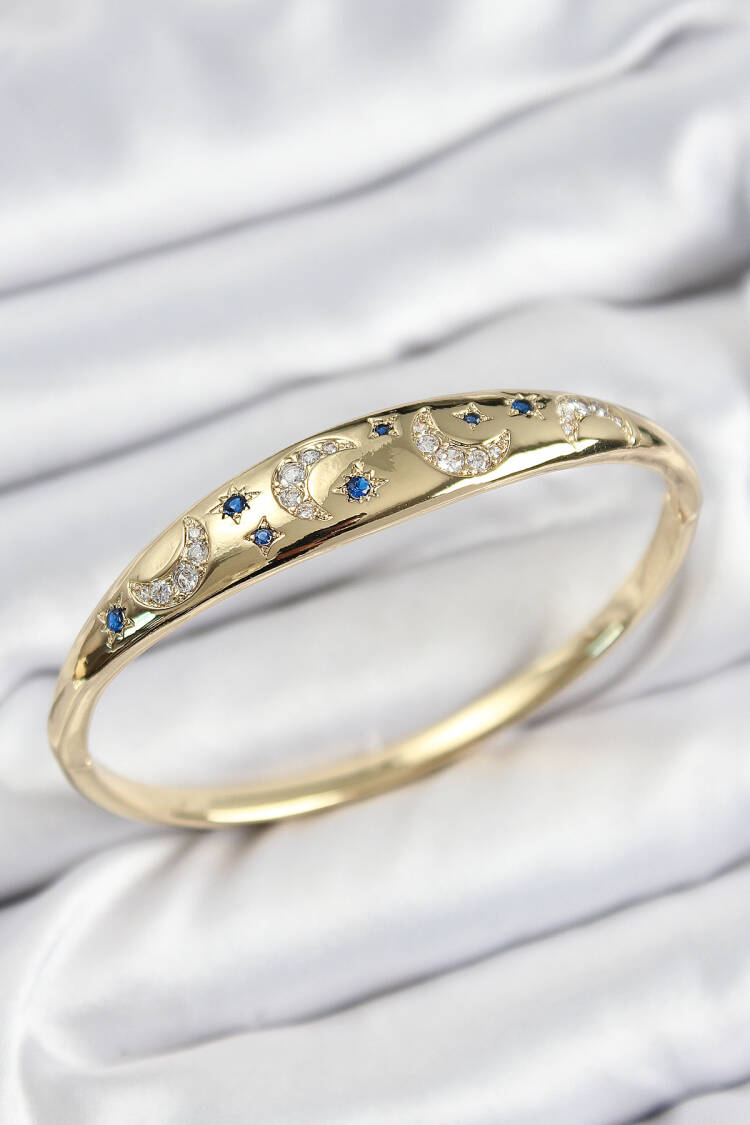 Brass Zircon Stone Pole Star And Crescent Model Gold Color Women Clamp
