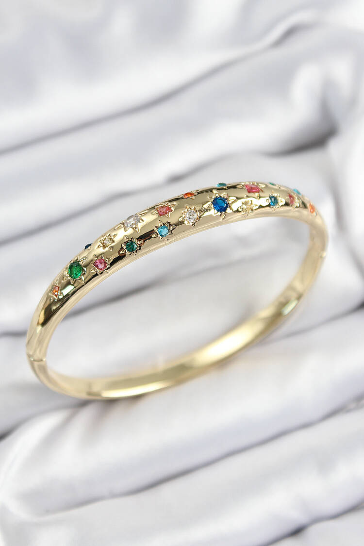 Brass Color Zircon Stone Pole Star Model Gold Color Women Clamp