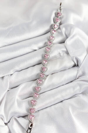 Brass Zircon Stone Pink Heart Baguette Model Silver Color Viping Series Women's Bracelet
