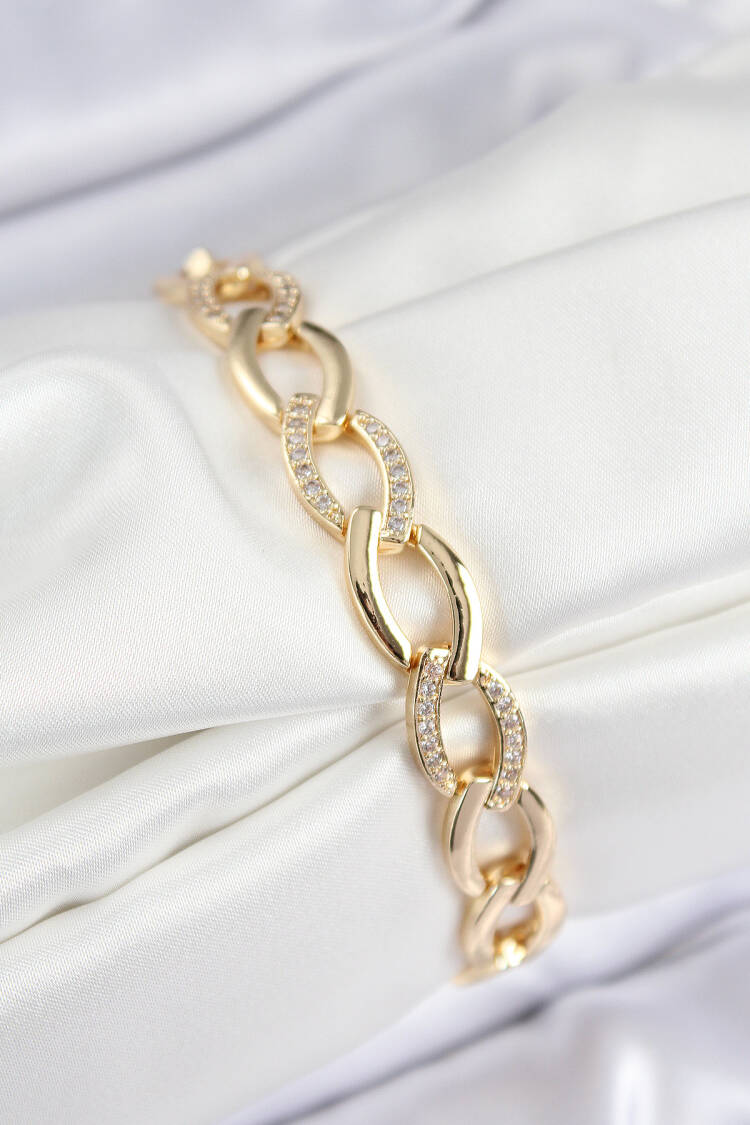 Brass Zircon Stone Chain Model Gold Color Women Bracelet