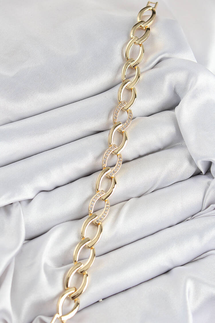 Brass Zircon Stone Chain Model Gold Color Women Bracelet