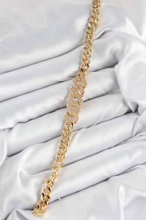 Brass Zircon Stone Crush Cuban Chain Model Gold Color Women's Bracelet