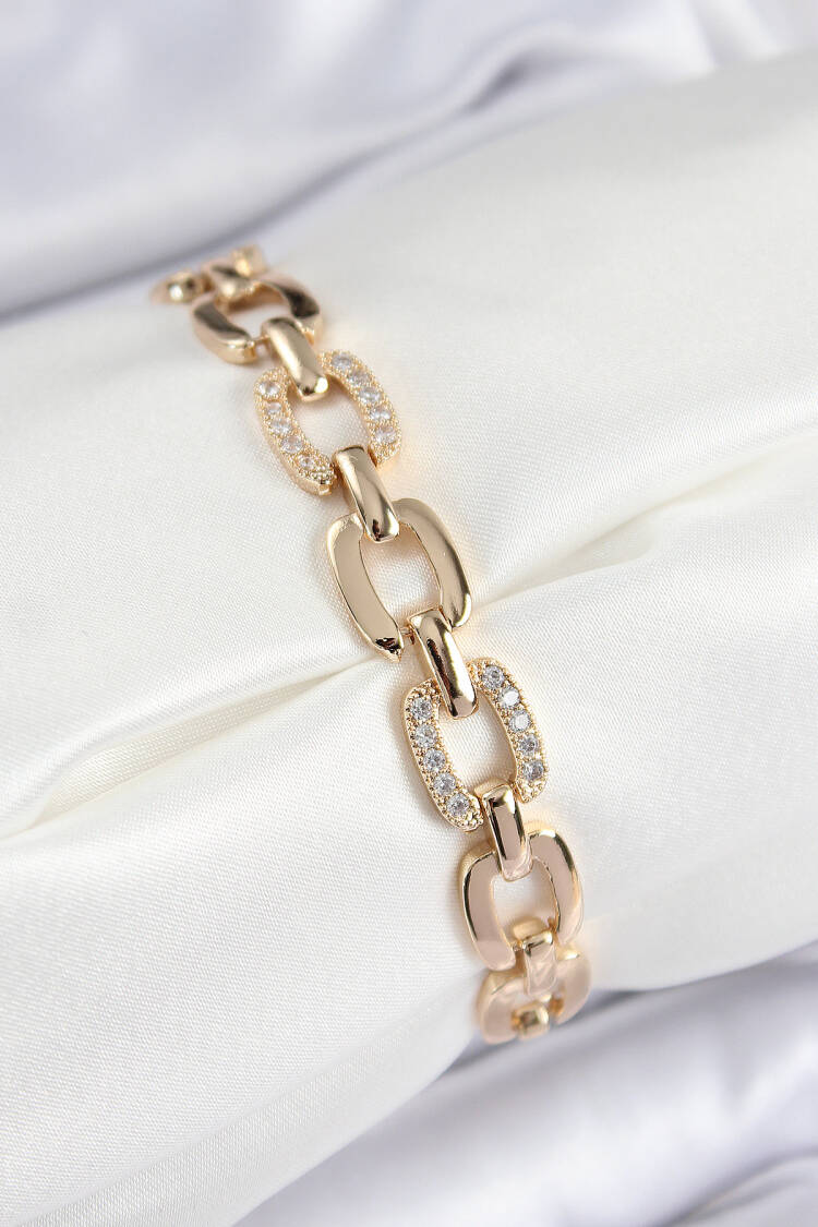 Brass Zircon Stone Fragmented Chain Model Gold Color Women's Bracelet
