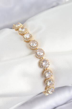 Brass Zircon Stone Circle Baguette Model Gold Color Vibe Series Women Bracelet