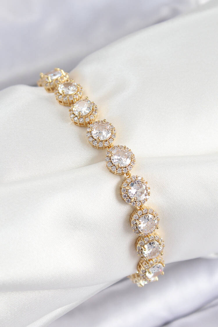 Brass Zircon Stone Circle Baguette Model Gold Color Vibe Series Women Bracelet