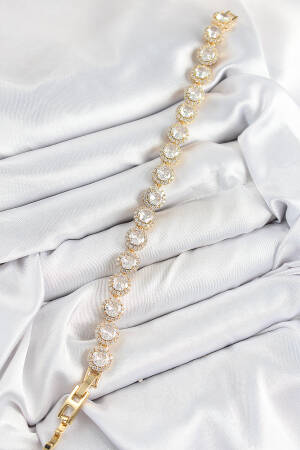 Brass Zircon Stone Circle Baguette Model Gold Color Vibe Series Women Bracelet