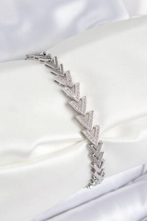 Brass Zircon Stone Inline Arrow Pattern Silver Color Women's Bracelet