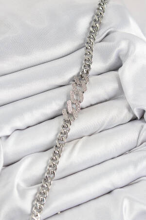 Brass Zircon Stone Crush Cuban Chain Pattern Silver Color Women's Bracelet