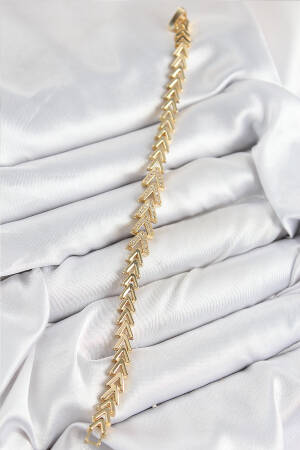 Brass Zircon Stone Inline Arrow Pattern Gold Color Women's Bracelet