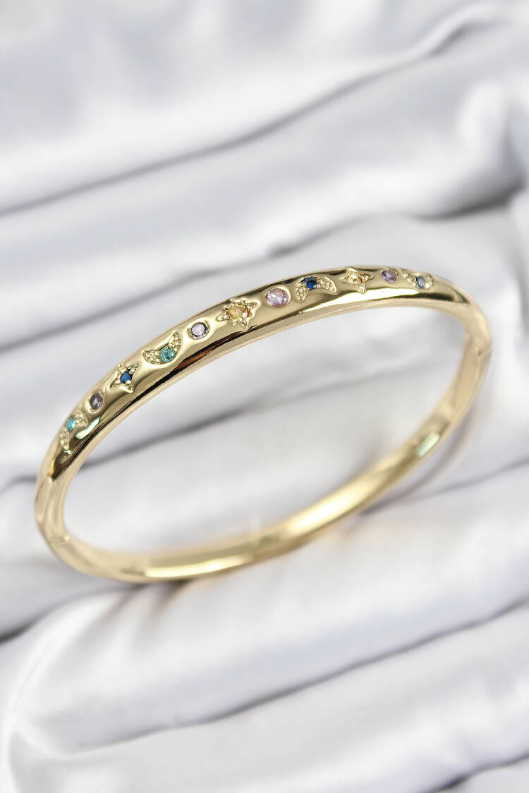 Brass Color Zircon Stone Pole Star And Crescent Model Gold Color Women Clamp - Brand: Ebijuteri - Women & Kids, Baby Clothes Wholesale - Globality Store