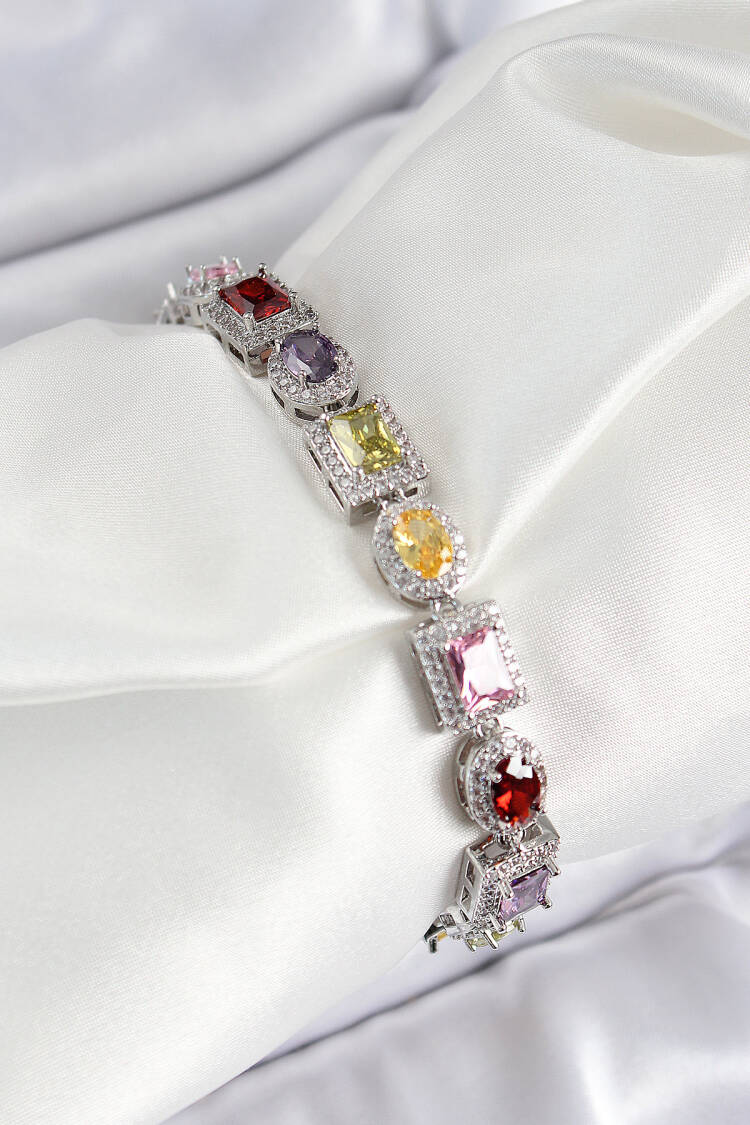 Brass Mixed Zircon Stone Baguette Model Silver Color Viping Series Women Bracelet