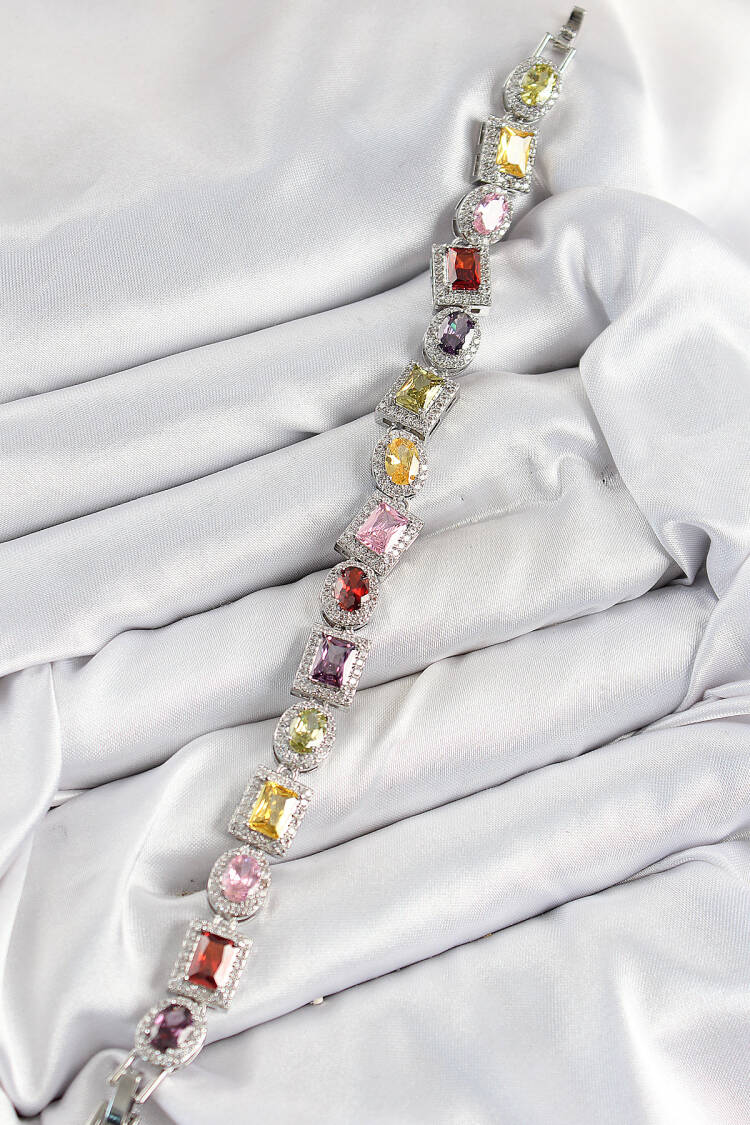 Brass Mixed Zircon Stone Baguette Model Silver Color Viping Series Women Bracelet