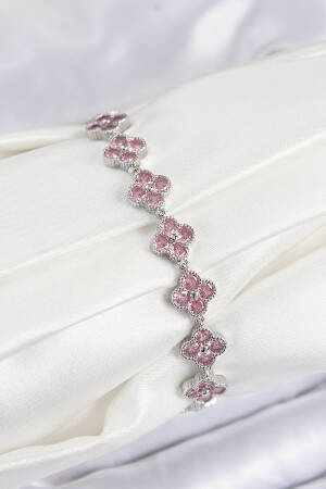 Brass Pink Zircon Stone Clover Pattern Silver Color Vibe Series Women Bracelet