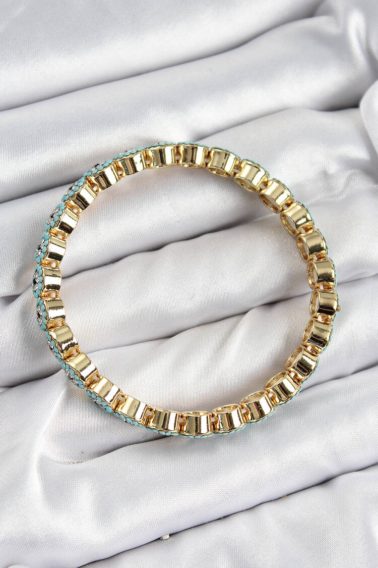 Brass Zircon Stone Turquoise Evil Eye Model Gold Color Elastic Women Bracelet