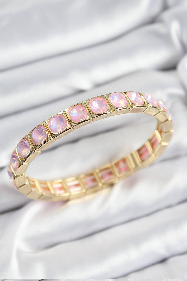 Brass Pink Zircon Stone Square Model Gold Color Elastic Women Bracelet