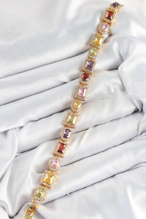 Brass Mixed Zircon Stone Baguette Model Gold Color Viping Series Women Bracelet