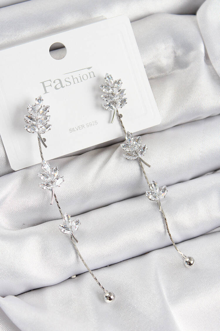 Brass Zircon Stone Rocking Pattern Silver Color 925 Sterling Silver Stud Women Earrings