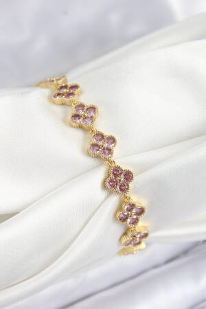 Brass Pink Zircon Stone Clover Pattern Gold Color Vibe Series Women Bracelet - Brand: Ebijuteri - Women & Kids, Baby Clothes Wholesale - Globality Store