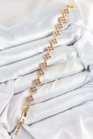 Brass Pink Zircon Stone Clover Pattern Gold Color Vibe Series Women Bracelet - Brand: Ebijuteri - Women & Kids, Baby Clothes Wholesale - Globality Store