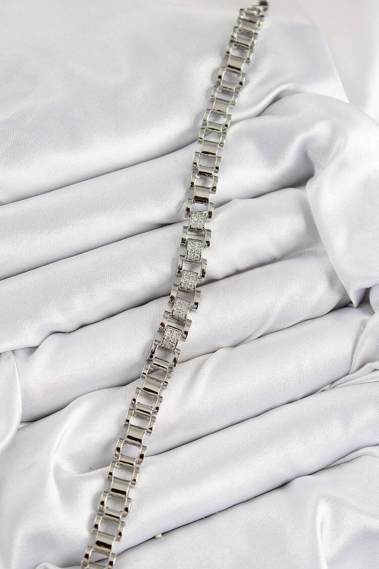 Brass Zircon Stone Fragmented Pattern Silver Color Women's Bracelet
