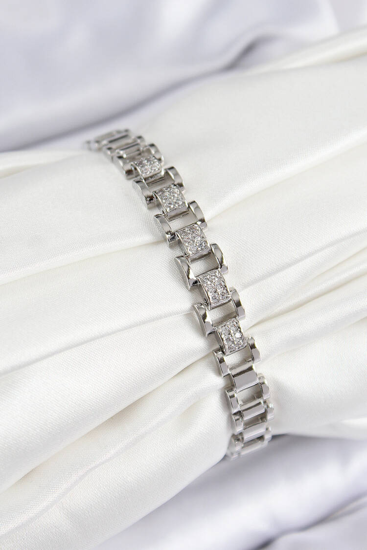 Brass Zircon Stone Fragmented Pattern Silver Color Women's Bracelet