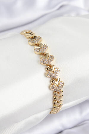 Brass Zircon Stone Heart Model Gold Color Women's Bracelet