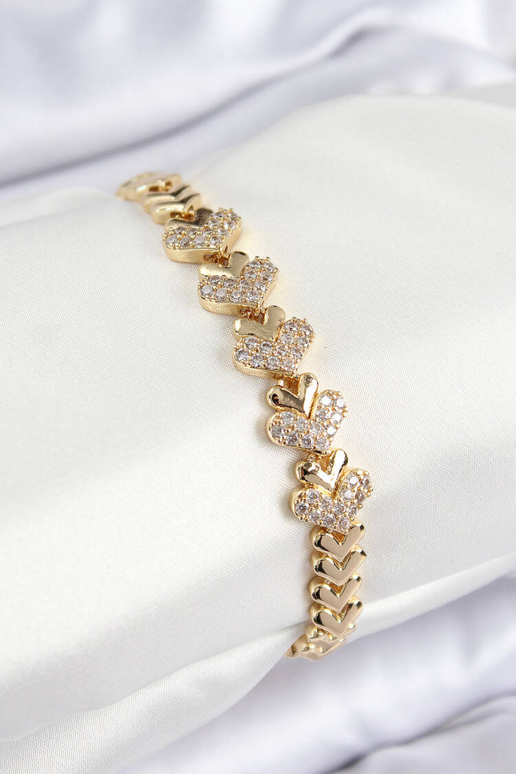 Brass Zircon Stone Heart Model Gold Color Women's Bracelet