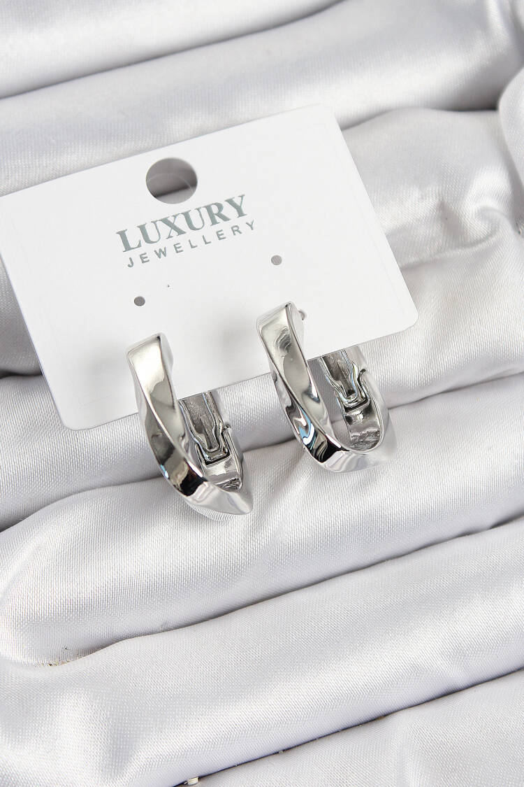 Brass Curved Rectangle Pattern Silver Color Women's Earrings