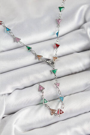 Brass Color Zircon Stone Triangle Pattern Silver Color Women Y Necklace