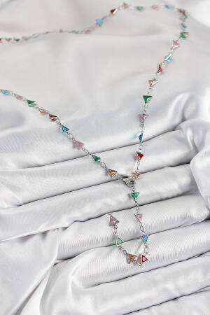 Brass Color Zircon Stone Triangle Pattern Silver Color Women Y Necklace