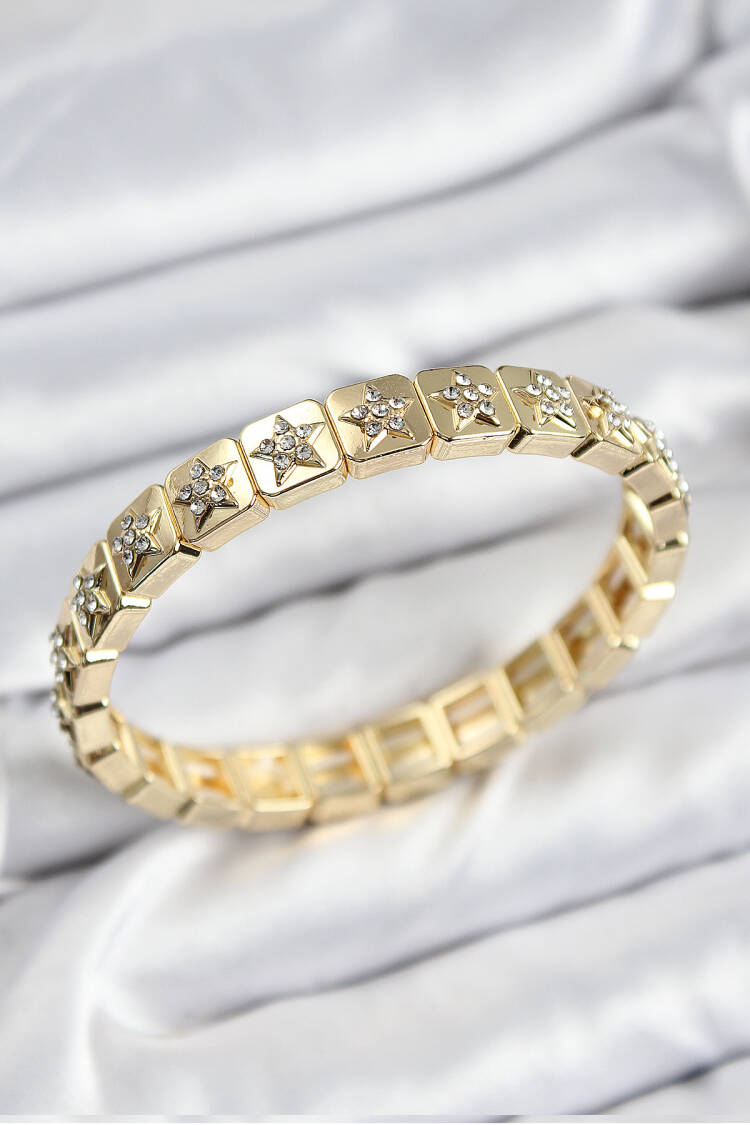 Brass Zircon Stone Star Model Gold Color Elastic Women Bracelet