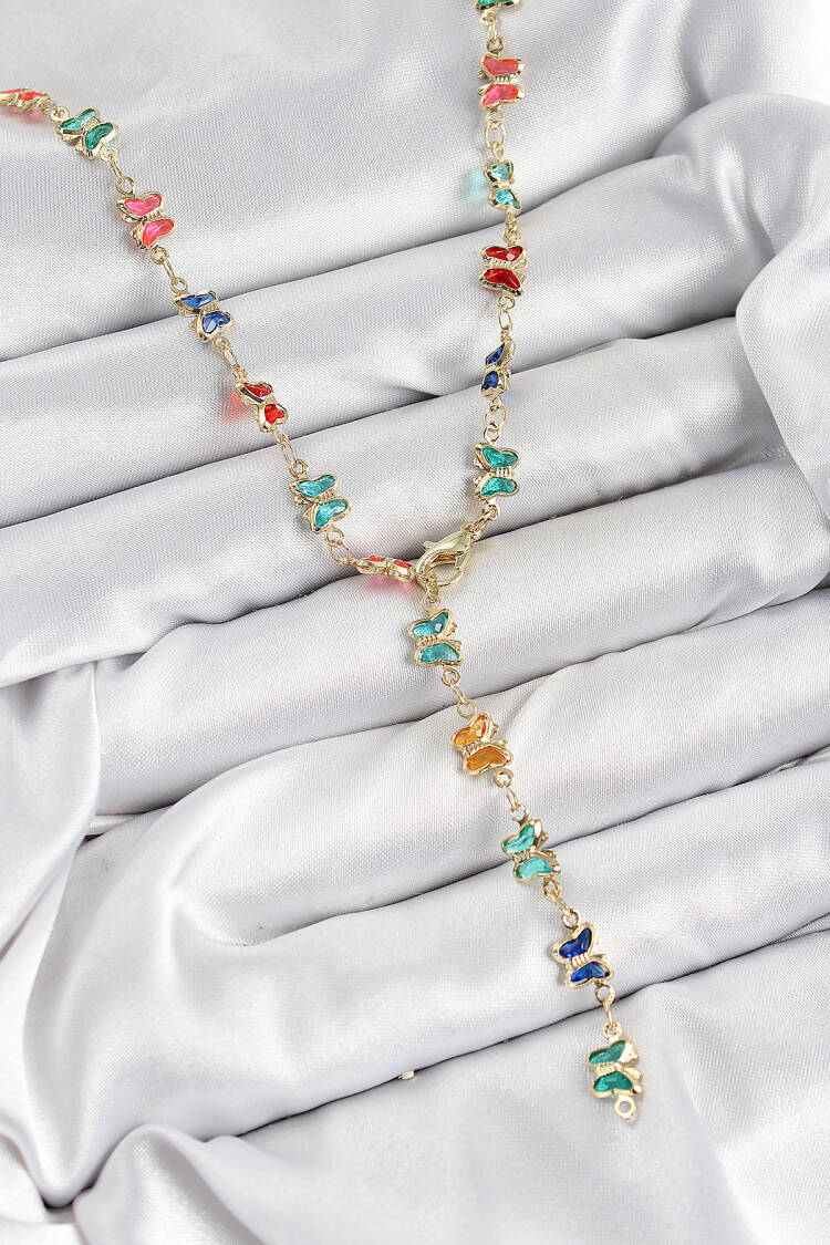 Brass Color Zircon Stone Butterfly Pattern Gold Color Women Y Necklace