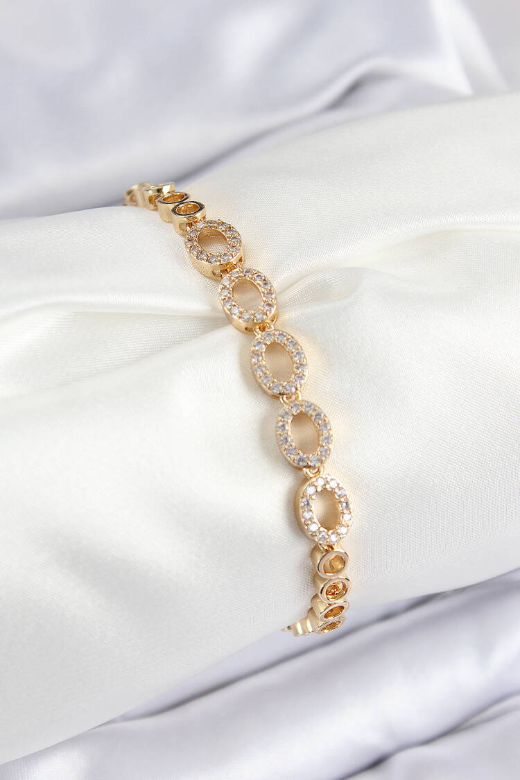Oval Model Gold Color Women's Bracelet With Brass Zircon Stone