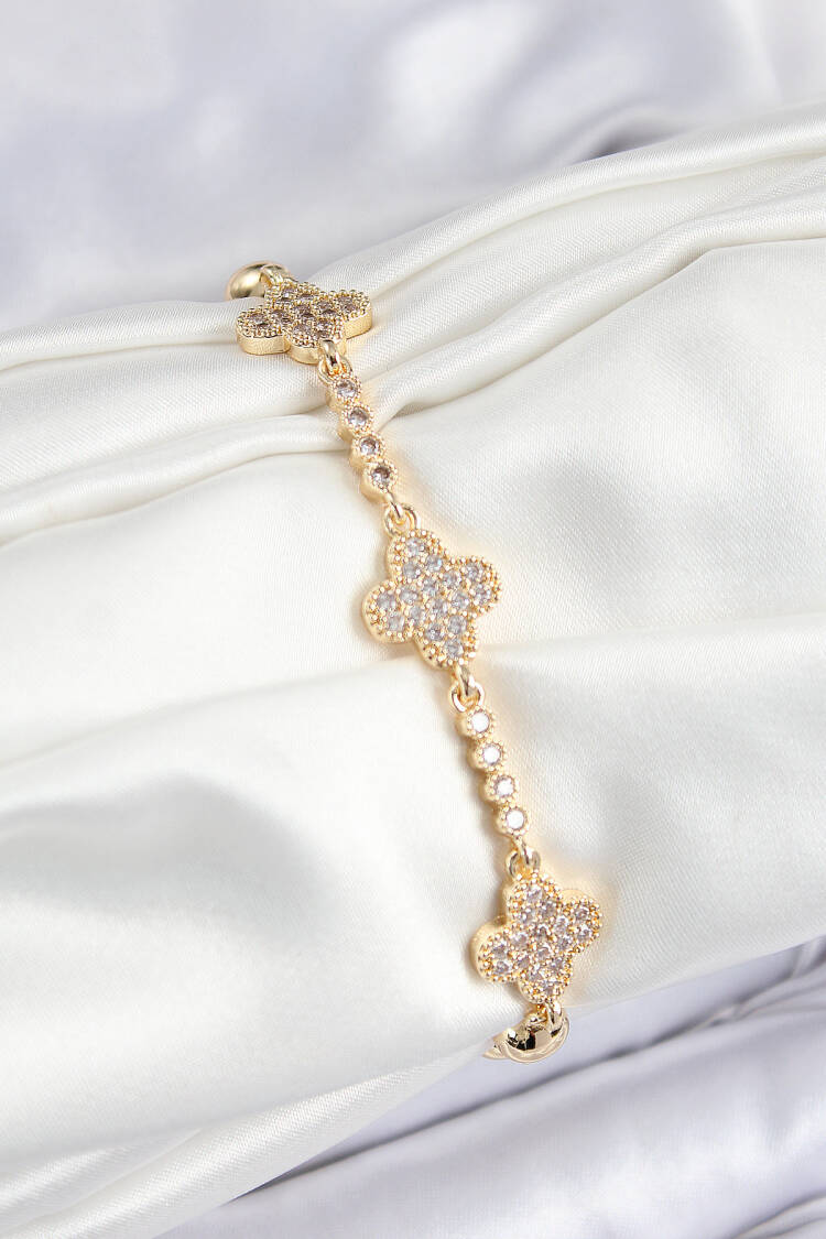 Brass Zircon Stone Clover Pattern Gold Color Women's Bracelet