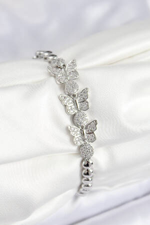 Brass Zircon Stone Butterfly Pattern Silver Color Women's Bracelet