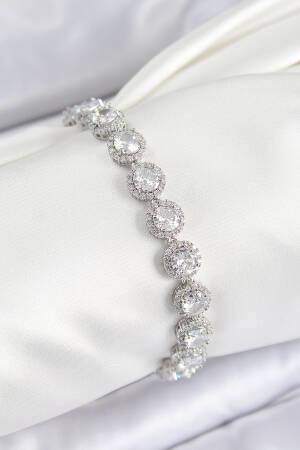 Brass Zircon Stone Circle Baguette Model Silver Color Viping Series Women Bracelet