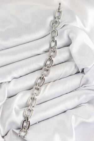 Brass Zircon Stone Fragmented Chain Pattern Silver Color Women's Bracelet