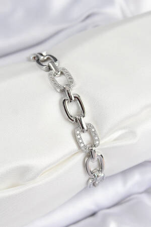 Brass Zircon Stone Fragmented Chain Pattern Silver Color Women's Bracelet