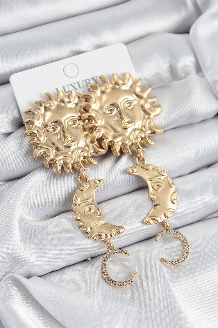 Brass Zircon Stone Swinging Sun Model Gold Color Women's Earrings