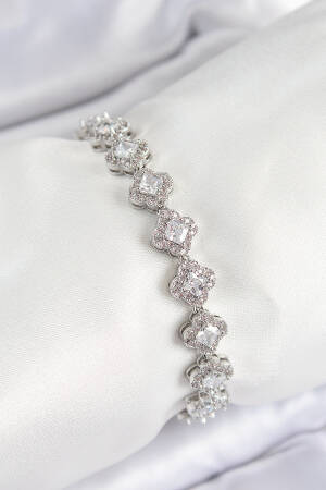 Brass Zircon Stone Clover Baguette Model Silver Color Viping Series Women Bracelet